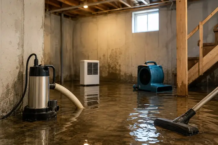 Basement flood cleanup in Everett WA