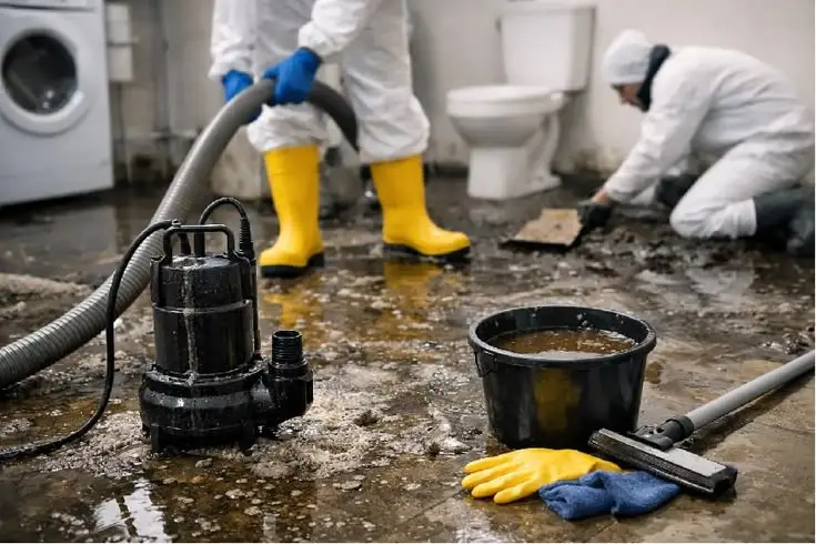 Professional sewage backup cleanup and contaminated water removal in an Everett, WA property