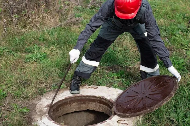 Professional technician inspecting a sewage access point during emergency sewage cleanup in Everett, WA