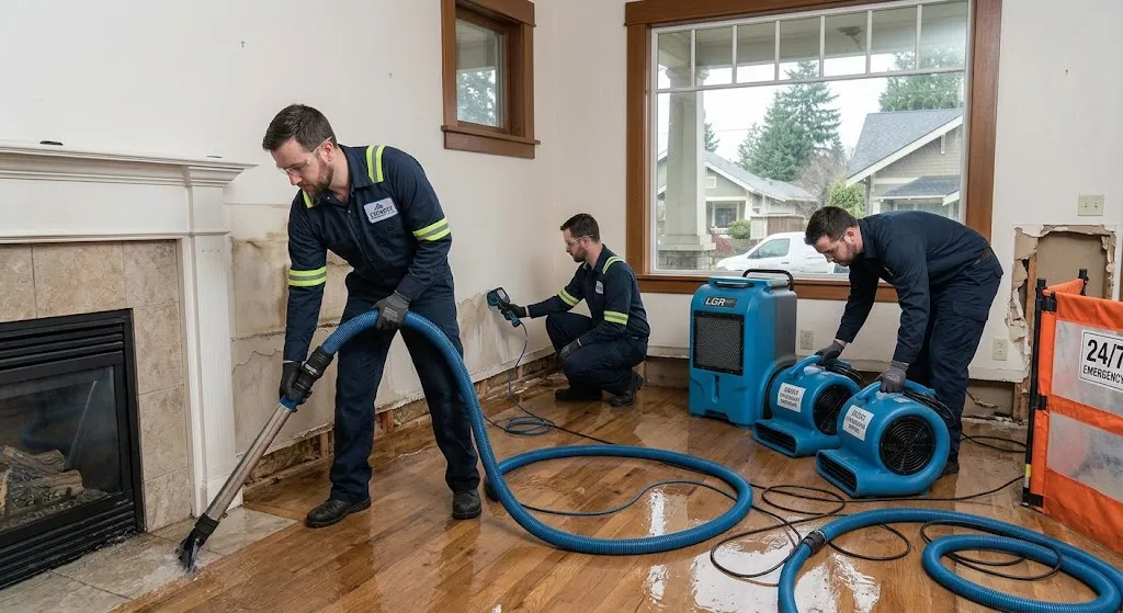 Professional water damage technician providing emergency water extraction and drying in Central and West Everett, WA 98203.